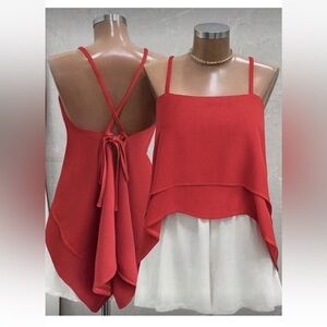 Red Layered Tie-Back Cami Top Summer XL- Women